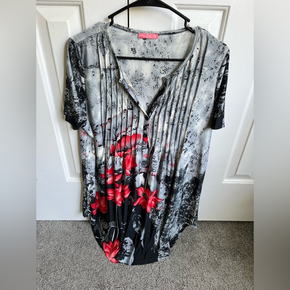 Elegant Black and Red Floral Blouse